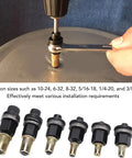 All In One Rivet Nut Tool Kit Upgraded 2027 Beefed Up Hand Mandrel Set For Steel And Aluminum Quick Install Includes Sizes 10-24 6-32 8-32 5/16-18 1/4-20 And 3/8-16 With Heavy Duty Multi Function Mandrel For Home Garage And Shop Projects. sizes 10-24 to 3/8-16 rivet nut mandrel bits for drill use