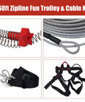 Super Sturdy 160 Foot Zip Line Kit For Backyard Adventures Supports Kids And Adults Up To 330 Pounds showing components