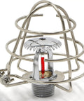 Five Pack Heavy Duty Half Or Three Quarter Inch Fire Sprinkler Head Guard Cage Protector Cover With Hella Rugged Zinc Steel Bracket showing a detailed view of the sprinkler head and protective cage.