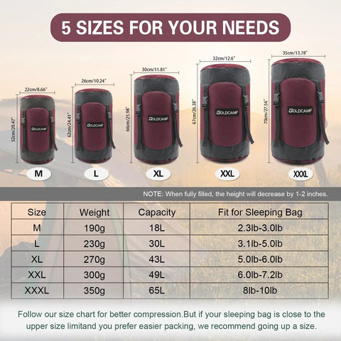 5 sizes of Waterproof Stuff Sacks For Camping Gear Organizer Red XXL Durable Ripstop Compression Sacks For Tents Clothes And Outdoor Gear Ideal Travel Storage And Hiking Adventure Essentials