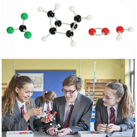 240 Piece Molecular Model Kit For Organic And Inorganic Chemistry Includes 86 Atoms, 153 Links, students using kit in classroom.