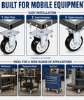 Installation guide for Heavy Duty Three Inch Caster Set With Two Fixed Trackers And Two Bulletproof Locking Swivel Wheels.