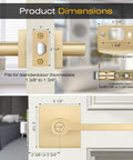 Heavy Duty Gold Door Handles Set With Privacy Lock For Bedroom And Bathroom Zinc Alloy Satin Brass Door Levers Interior Door Hardware dimensions shown with adjustable latch and strike plate.
