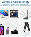 60 LED Portable Selfie Light With Clip On And Tripod Adapter shown with laptop, camera, and phone compatibility.