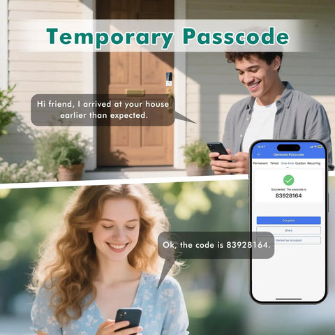 People using smartphones for remote code generation with Keyless Smart Lock Deadbolt With Fingerprint And App Control For Home, Rental, And Airbnb.