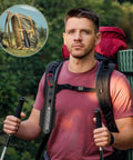 Hiker with gear and Ultralight Backpacking Trowel With Longer Handle Aluminum Camping Shovel for survival and hiking