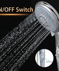 Go To Handheld Shower Head With On Off Switch 5 Spray Settings 6.5 Foot Extra Long Hose High Pressure Water Flow