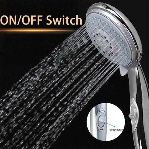 Go To Handheld Shower Head With On Off Switch 5 Spray Settings 6.5 Foot Extra Long Hose High Pressure Water Flow
