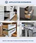 Application scenarios of 18 Inch Soft Close Drawer Slides With Ball Bearing Full Extension For Side Mount Drawers in various cabinets.