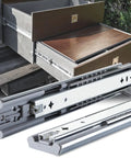 Beefy Heavy Duty Soft Close Cabinet Drawer Slides Pair Full Extension Ball Bearing Telescoping Rails Smooth Quiet Glide Heavy Hitter Hardware 100kg Capacity Cold Rolled Steel For Home Use Sizes From 14 Inches To 32 Inches Set Nails The Job installed on a cabinet drawer