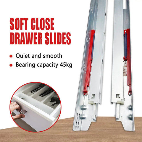 Heavy-Duty 15 Inch Undermount Drawer Slides Set, 10 Pairs Full Extension Soft Close Concealed Runners displayed with features
