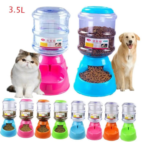 Straight Up Built Different Raised Automatic Pet Feeder For Dogs And Cats Featuring Heavy Duty Nonslip Base Easy Disassembly And Seriously Leak Proof Setup For Chill Meal Times with 3.5L capacity in pink and blue, suitable for cats and dogs.