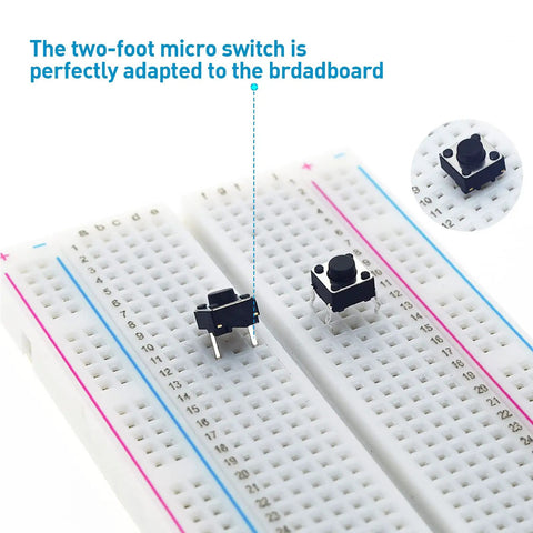 20 Pcs 6mm 2 Pin Momentary Tactile Push Button Switch Through Hole Breadboard Friendly on a breadboard for PCB projects