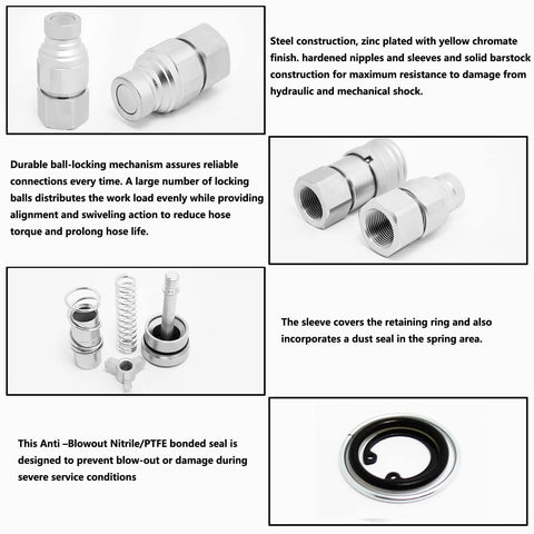 Two CeKer 1/4 in NPT skid-steer flat-face hydraulic quick-disconnect couplings ISO 16028