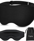 3D Eye Mask For Sleep And Travel For Men And Women, 100 Percent Pressure Free Contoured Eye Pockets, Ultra Light Block Out, Adjustable Strap, Soft Barrier, Black shown with storage pouch