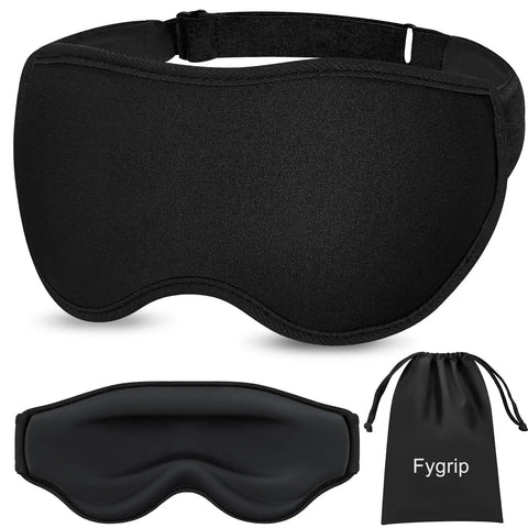 3D Eye Mask For Sleep And Travel For Men And Women, 100 Percent Pressure Free Contoured Eye Pockets, Ultra Light Block Out, Adjustable Strap, Soft Barrier, Black shown with storage pouch