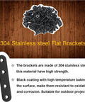 Black 304 Stainless Steel Flat Brace Mending Plates Set Of 8 3 Inch Wood Furniture Repair Brackets With Screws on wooden background