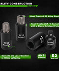 Torx Bit Socket Set With External Torx Sockets For Quarter Inch Drive Three Eighths Inch Drive And Half Inch Drive Built Tough In S2 CrV Steel E4 Through E24 T6 Through T70 And TP Bits Includes 7 Adapters For Automotive DIY Home Garage, featuring heat treated S2 alloy steel and laser etched markings.