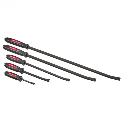 Dominator Pry Bar Set Five Piece Curved Pry Bars With Ergonomic Dual Composite Handles Black Oxide Finish Heavy Duty Leverage For Tight Spots
