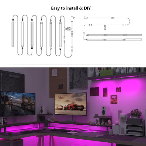 Installation guide and setup of Under Cabinet LED Light Strips With Alexa And Google Home Voice Control in a lit home office.