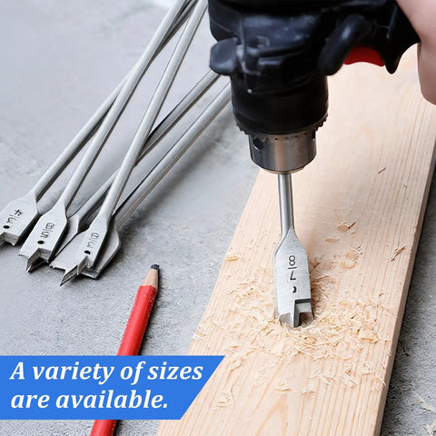 Extra Long 16 Inch Wood Drill Bit Set 12 Piece Spade Paddle Flat Bit Kit With Three Eighths Inch To One Inch Sizes Carbon Steel in use