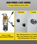 Powerful 1100W Magnetic Drill Press With 6 Piece HSS Annular Cutter Kit For Tough Metals, showing core hole specs and features.