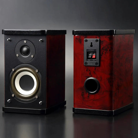 4 Way Spring Terminal Clip Push Release Connector Plate Jack Socket For Speaker Terminal Strip Jointing Clamp Test Clip WP4-7 2Pcs Red And Black Color Coding Durable Plastic Copper Build DIY Audio Speaker Upgrades And Pro Projects, shown on speaker backplate, front speaker view.