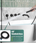 Wall Mount Bathtub Faucet Set With Handheld Shower Wand And Spout, Matte Black Tub Filler With 3 Handle Trim, in use over tub