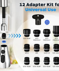 Pull Down Kitchen Sprayer Head With Three Function Modes and Twelve Adapters for universal faucet fit, chrome finish