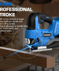 20V Brushless Cordless Jig Saw With 4.0Ah Battery, 3200 SPM Variable Speed cutting through wood with precision