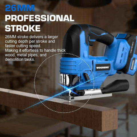 20V Brushless Cordless Jig Saw With 4.0Ah Battery, 3200 SPM Variable Speed cutting through wood with precision