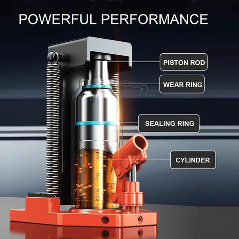 Heavy Duty Workhorse Hydraulic Toe Jack Lift With Five Ton Top Load And Two Point Five Ton Toe Load showing parts and labels