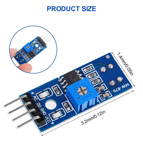 Close-up of a TCRT5000 infrared reflective sensor module for 15 Pack TCRT5000 Infrared Reflective Sensor Modules For Arduino And STM32 Builds Pro Grade IR Photoelectric Switches For Line Following Obstacle Detection And Robotic Car Projects, showing dimensions and components.
