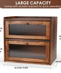 Big Ol Wooden Bread Box For Kitchen Countertop With Two Layer Design And Clear Acrylic Window Rustic Brown Finish