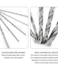 Top-Notch Extra Long High Speed Steel Drill Bit Set for Woodworking - 5-Piece Kit with Straight Shank, close-up of bits