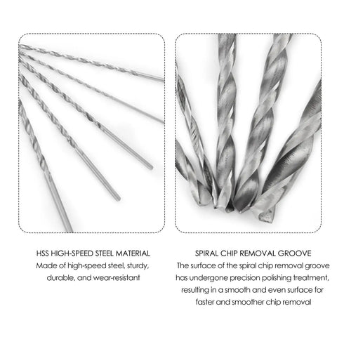 Top-Notch Extra Long High Speed Steel Drill Bit Set for Woodworking - 5-Piece Kit with Straight Shank, close-up of bits