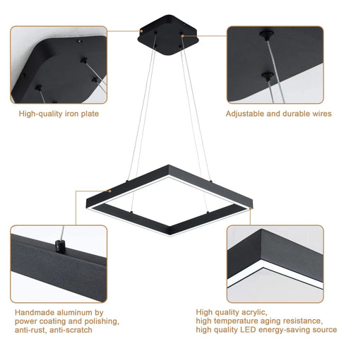 Sleek Square LED Pendant Light With One Ring Acrylic Shade For Dope Modern Look In Kitchen Island Living Room Or Bedroom