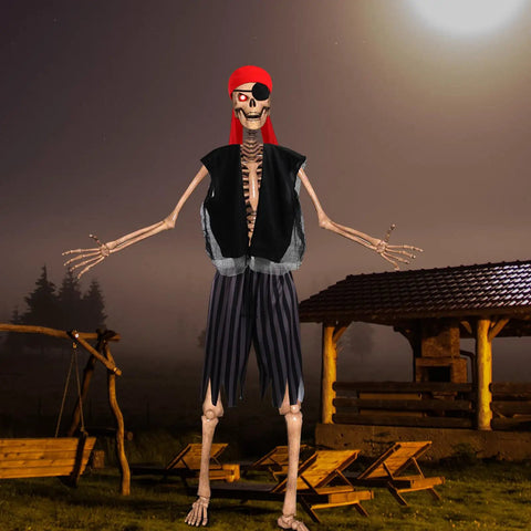 Epic 12 Foot Skeleton Pirate Costume Set With Giant Outfit Accessories Includes Pirate Hat Eye Patch Jacket Shorts For Halloween Decor Outdoor Garden Lawn Display And Spooky Party Ready