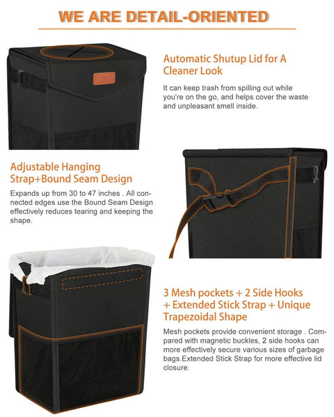 Leakproof Car Trash Can With Tight Lid 2 Gallon Vehicle Garbage Bag Multipurpose Seat Organizer Cooler Storage Compartment Hustle Ready Game Changer For Rides Looking Fresh