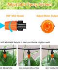 Quarter Inch Drip Irrigation Fittings Kit, 220 Pcs For Drip Systems Including Valves Nozzles Micro Drips Four Way Cross Tees Couplings End Plugs Elbows Hose Stakes Easy Install Durable Plastic Garden Irrigation Set featuring adjustable spray nozzles and 360-degree mist options for efficient watering.