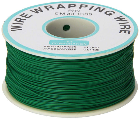 Green 30AWG PCB Wire Wrap Copper Wire, Flexible 0.019 Inch Diameter on spool, tin coated for prototyping and soldering electronics