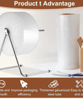 Heavy Duty Bubble Cushioning Wrap Stand With Precise Tension Control, Foldable No Slip Packing Station showcasing galvanized steel and bubble roll.