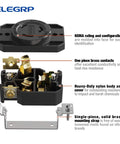 NEMA L6-20R Flush Mounting Locking Receptacle Twist Lock Socket For Generator 20 Amp 250V brass contacts and nylon body