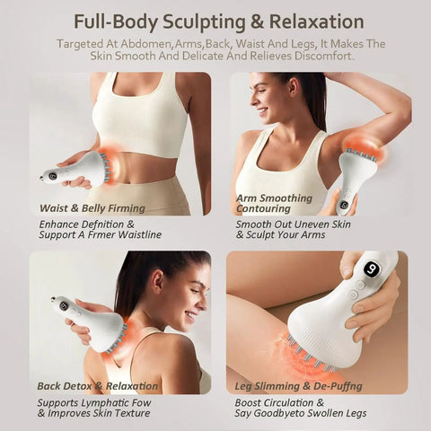 4 In 1 Lymphatic Drainage Massager For Whole Body With Microcurrent Red Light Heat And Vibration in use on different body areas
