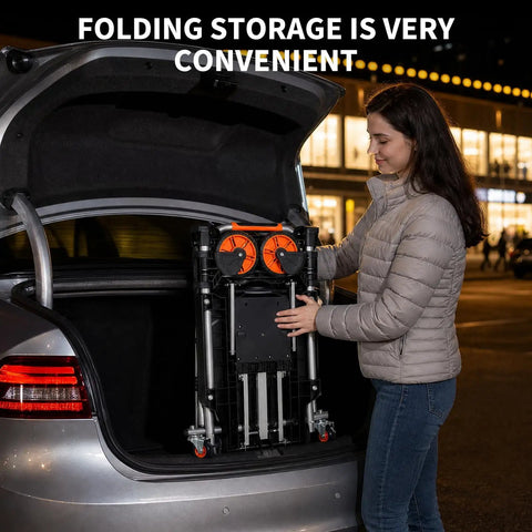 Folding 2-In-1 Hand Truck and Platform Cart for Heavy Duty Loads, 330 Lbs Capacity, Convertible Dolly with 360 Degree Brake Wheels, Lightweight Rustproof Aluminum Steel Frame folded for car trunk storage