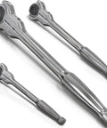 Swivel Head Ratchet Wrench Set 3 Piece Chrome Vanadium Steel 270 Degree Rotation For Tight Spaces Ideal For Getting Sockets In Hard To Reach Areas Versatile For Automotive And Home Projects displayed