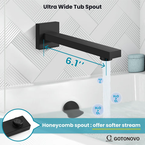 Matte Black Shower System With Tub Spout, Wall Mounted Rain Shower Head And Handle, ultra-wide tub spout