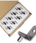 Box of 16 gun metal 5mm L shaped shelf pins for wood shelving, 8.2mm pin length, cabinet support bracket style clips for bookcase, kitchen, closet shelves