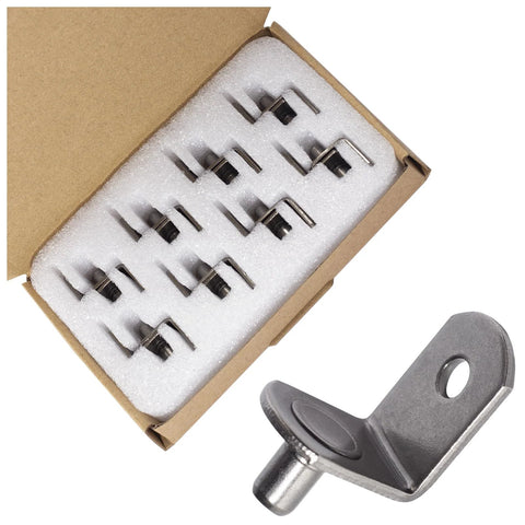 Box of 16 gun metal 5mm L shaped shelf pins for wood shelving, 8.2mm pin length, cabinet support bracket style clips for bookcase, kitchen, closet shelves