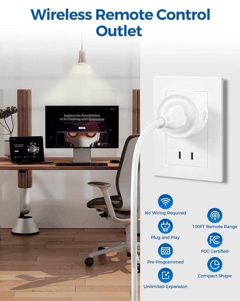 Remote Control Outlet Switch For Lamps And Lights, Wireless Light Switch With On Off Remote, shown plugged into wall socket